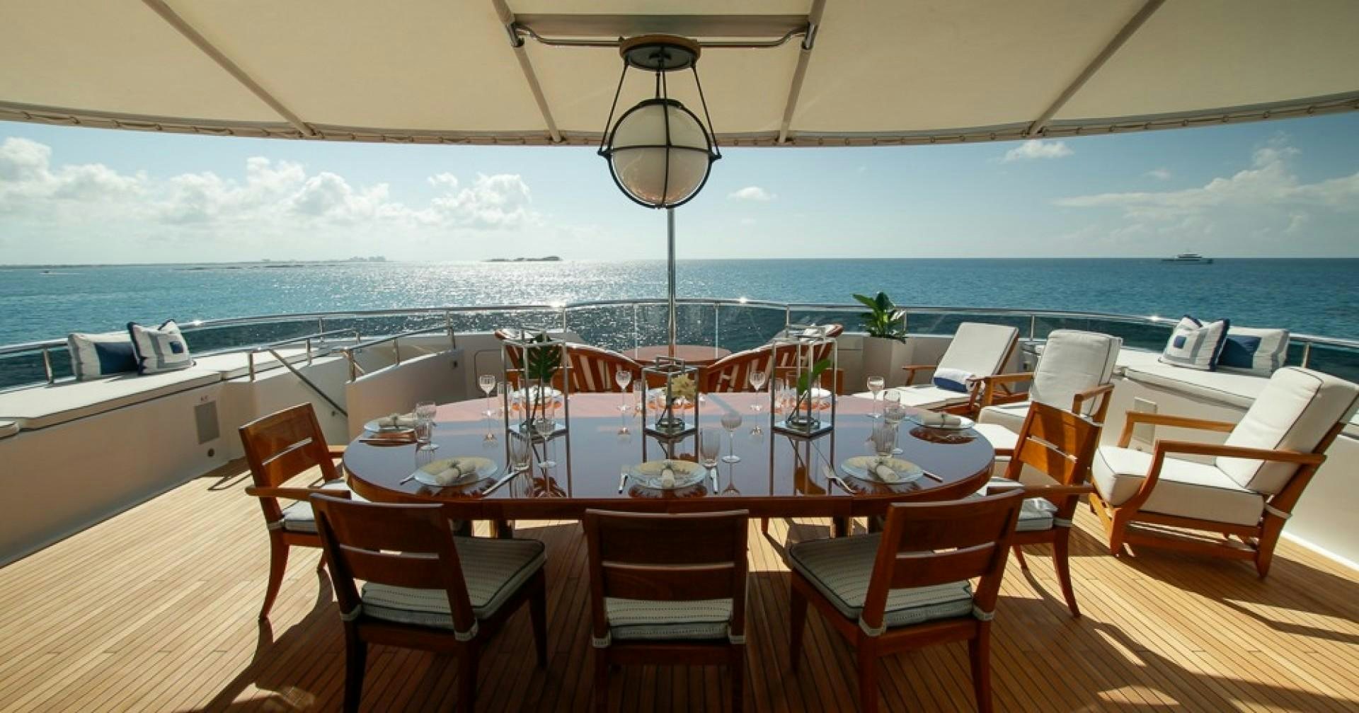 a room with tables and chairs aboard BLUE MOON Yacht for Sale