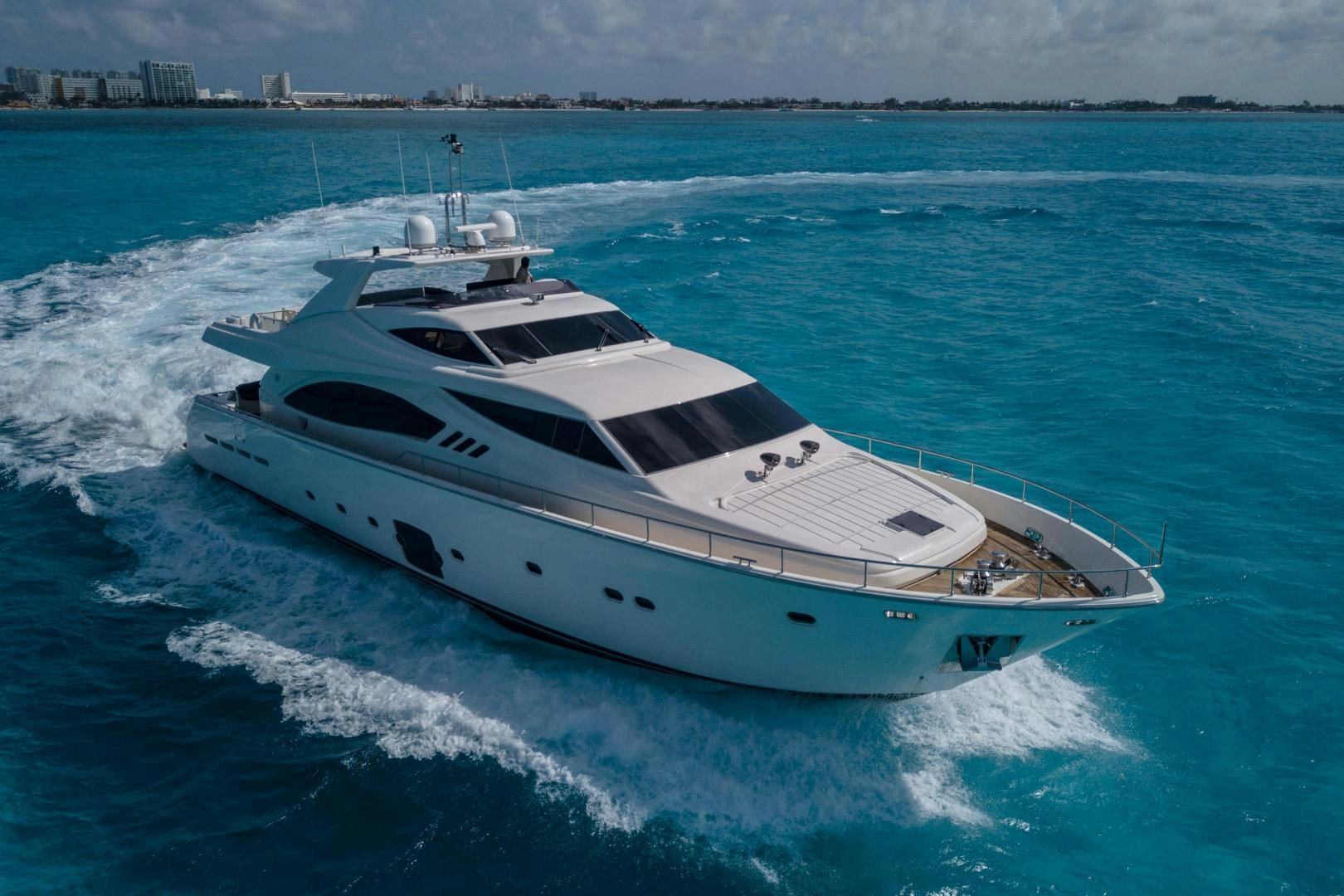 a white yacht on the water aboard FORTIS II Yacht for Sale