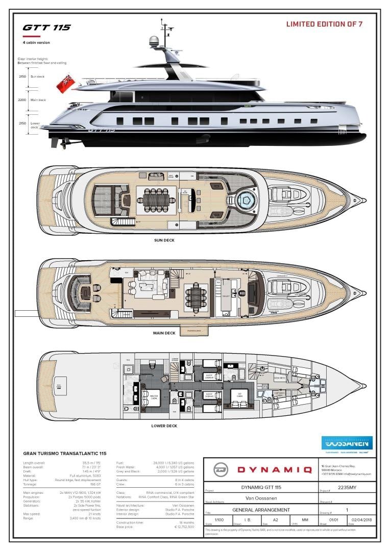 diagram, engineering drawing aboard GTT 115 Yacht for Sale