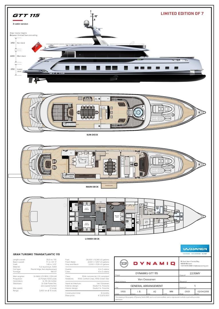 diagram, engineering drawing aboard GTT 115 Yacht for Sale