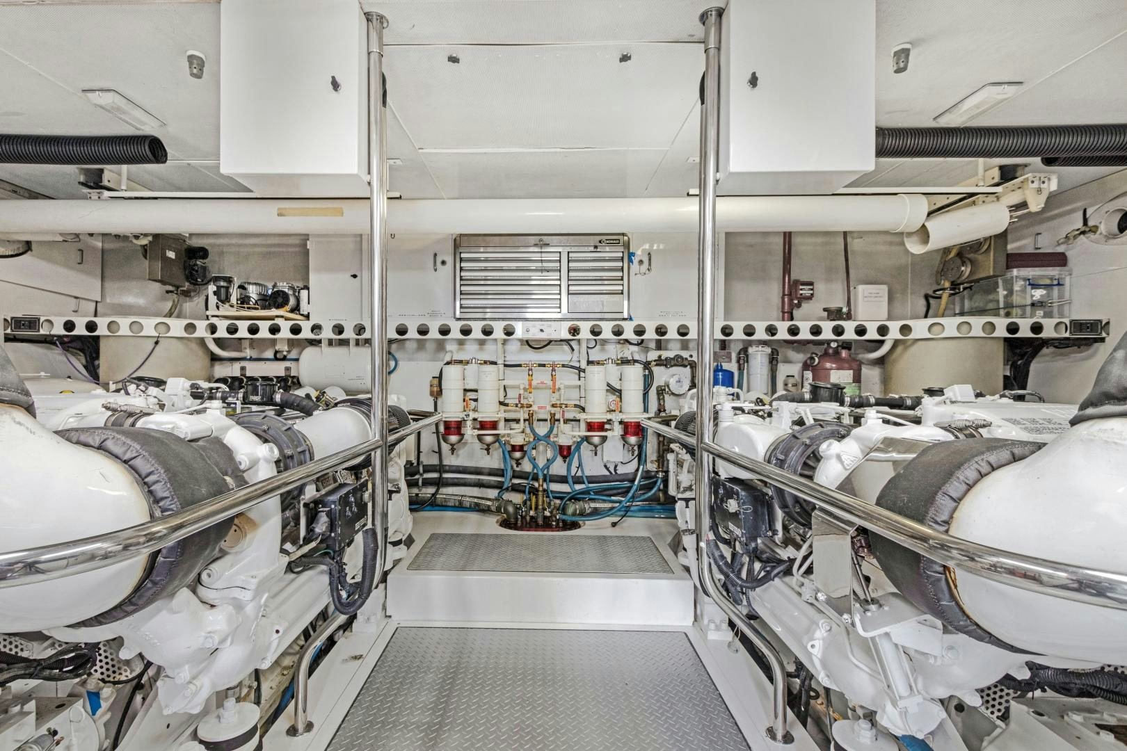 a room with white pipes aboard BELLA GIORNATA Yacht for Sale
