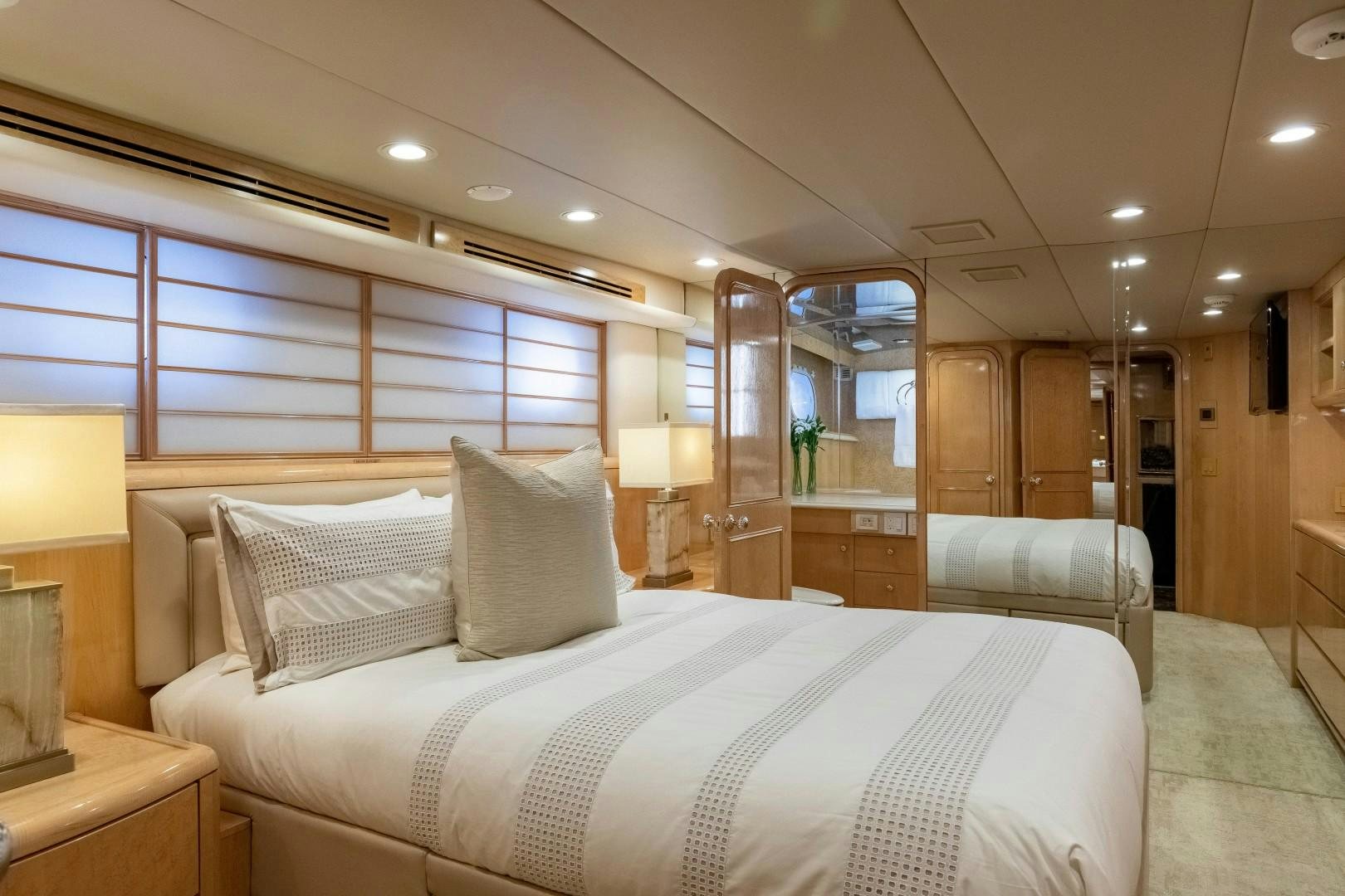 a bed in a room aboard SINBAD Yacht for Sale