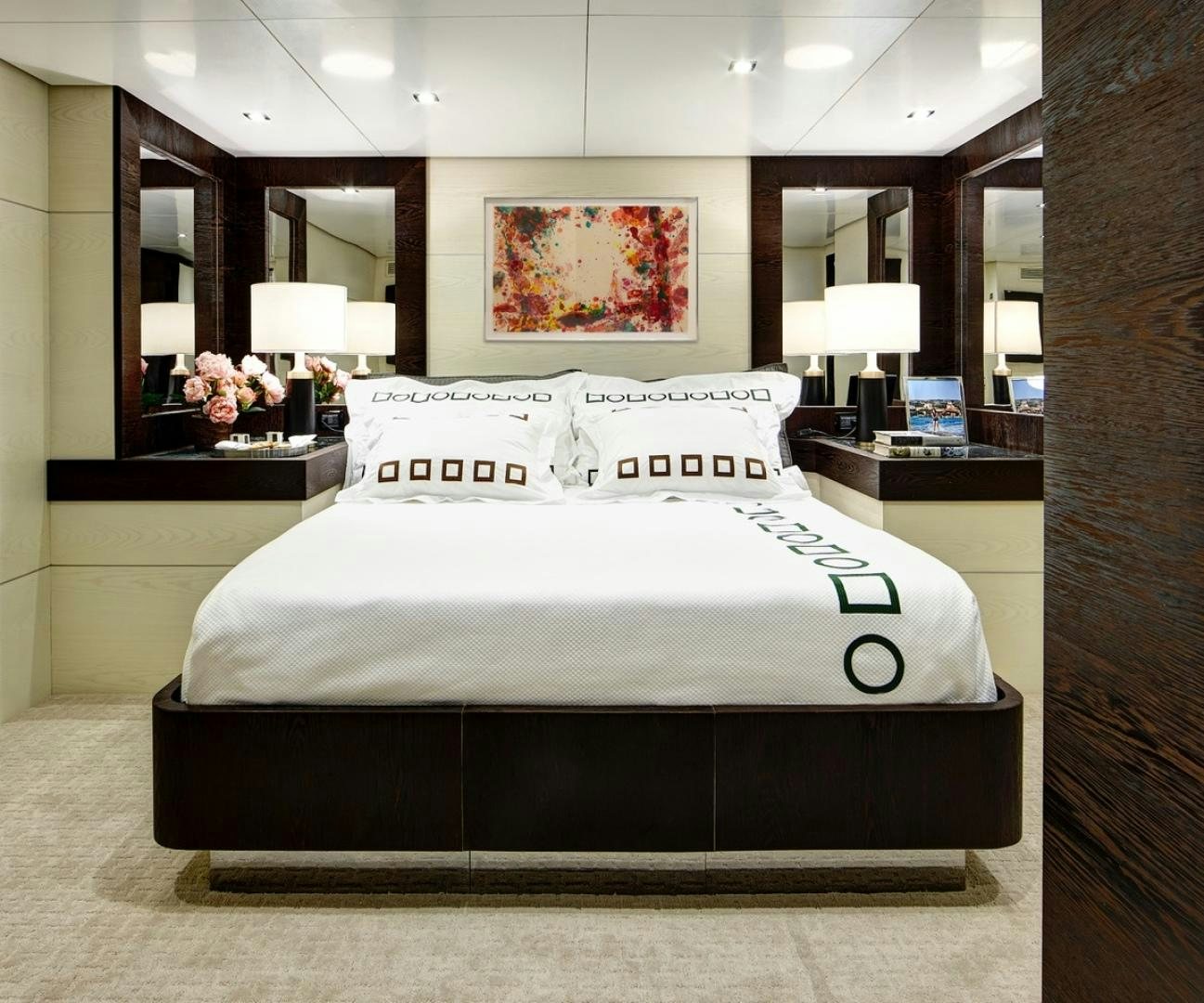 a bed in a hotel room aboard HIGHLANDER Yacht for Sale
