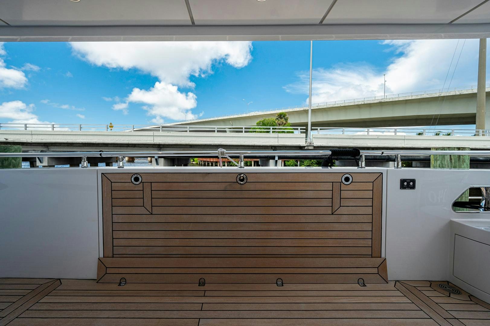 a large white kitchen aboard LIRA Yacht for Sale