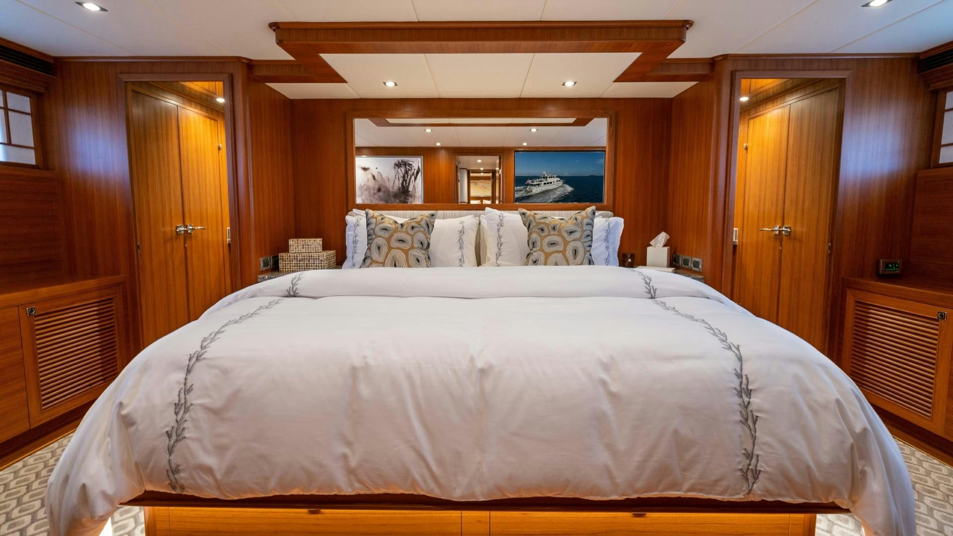a large bed in a room aboard BLUE CHIP Yacht for Sale
