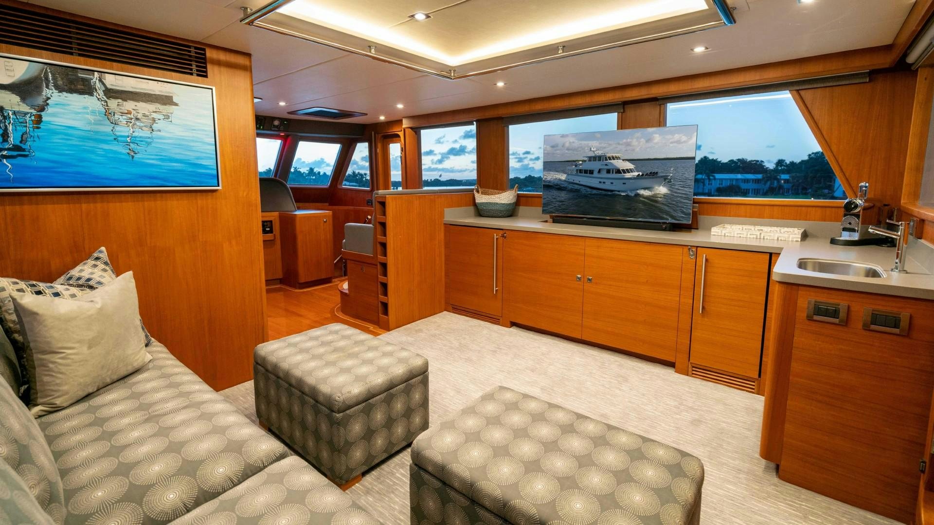 a room with a bed and a couch aboard BLUE CHIP Yacht for Sale