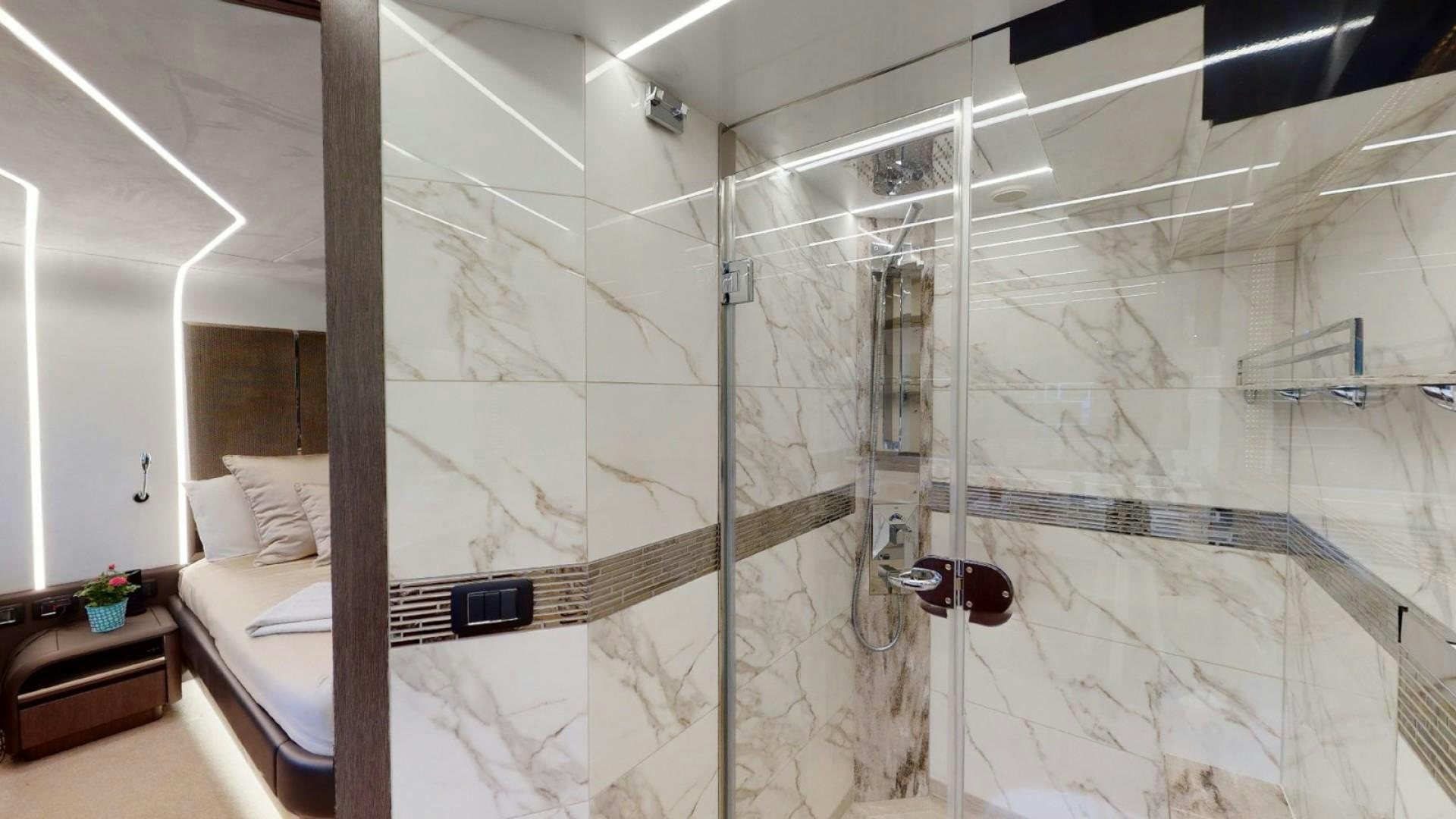 a shower unit in a bathroom aboard HANG TIME Yacht for Sale