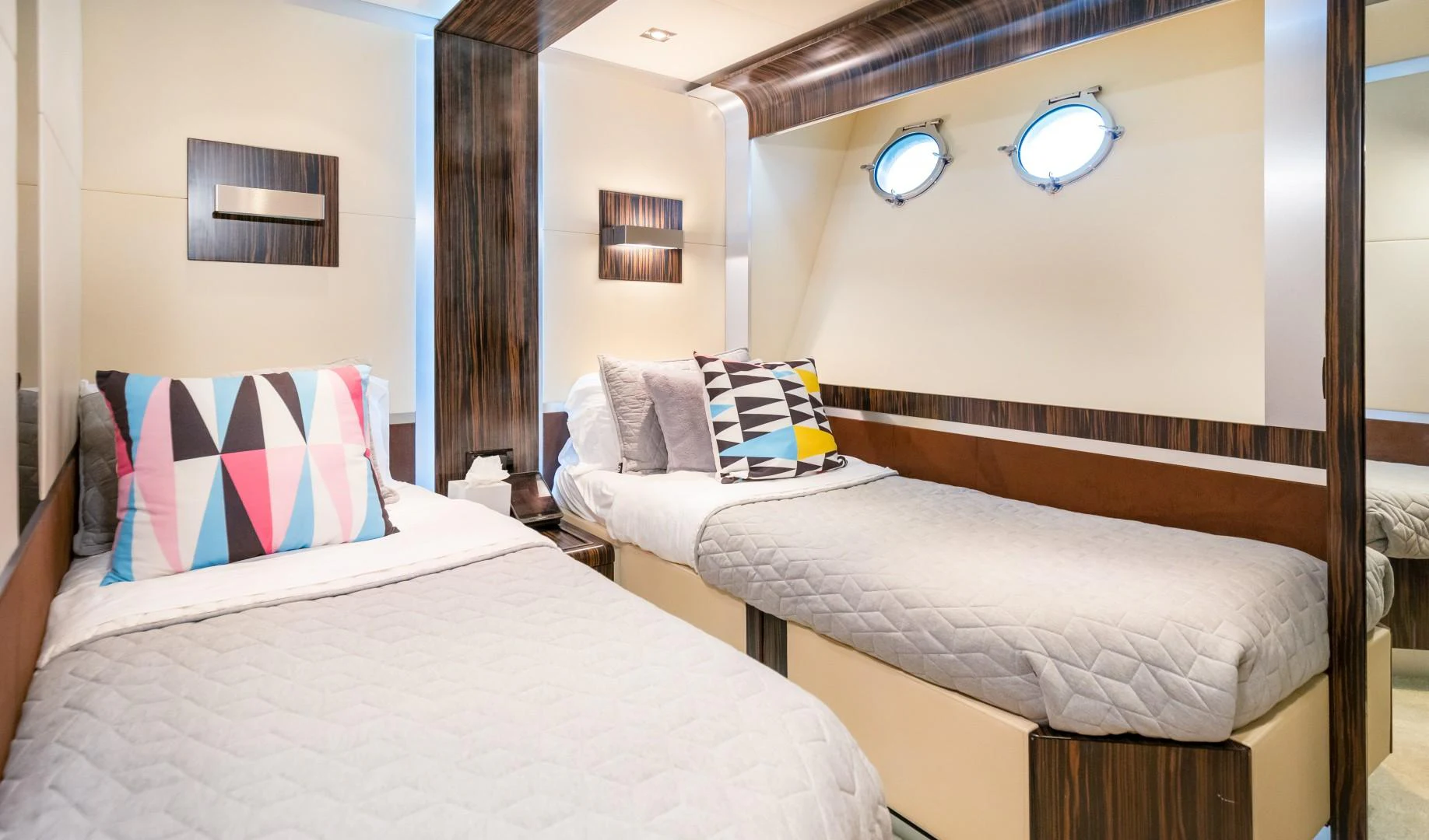 a couple of beds in a hotel room aboard CASUAL Yacht for Sale