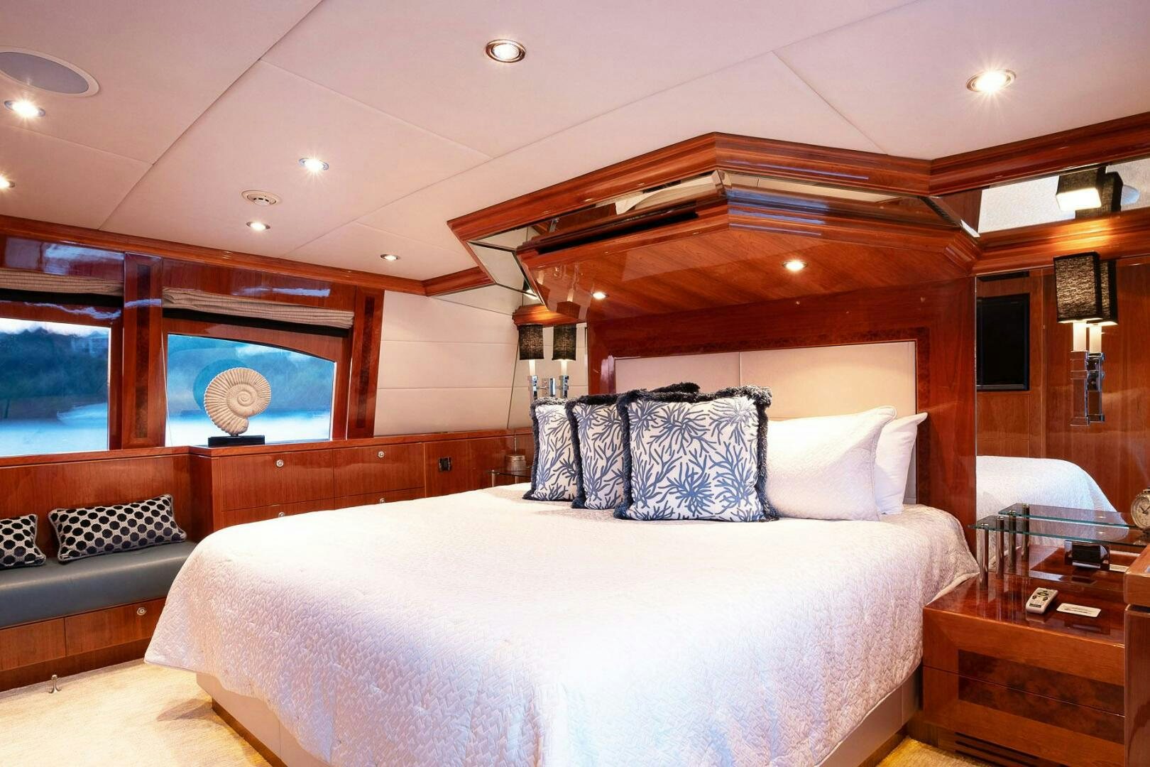 a bed in a room aboard CYNDERELLA Yacht for Sale