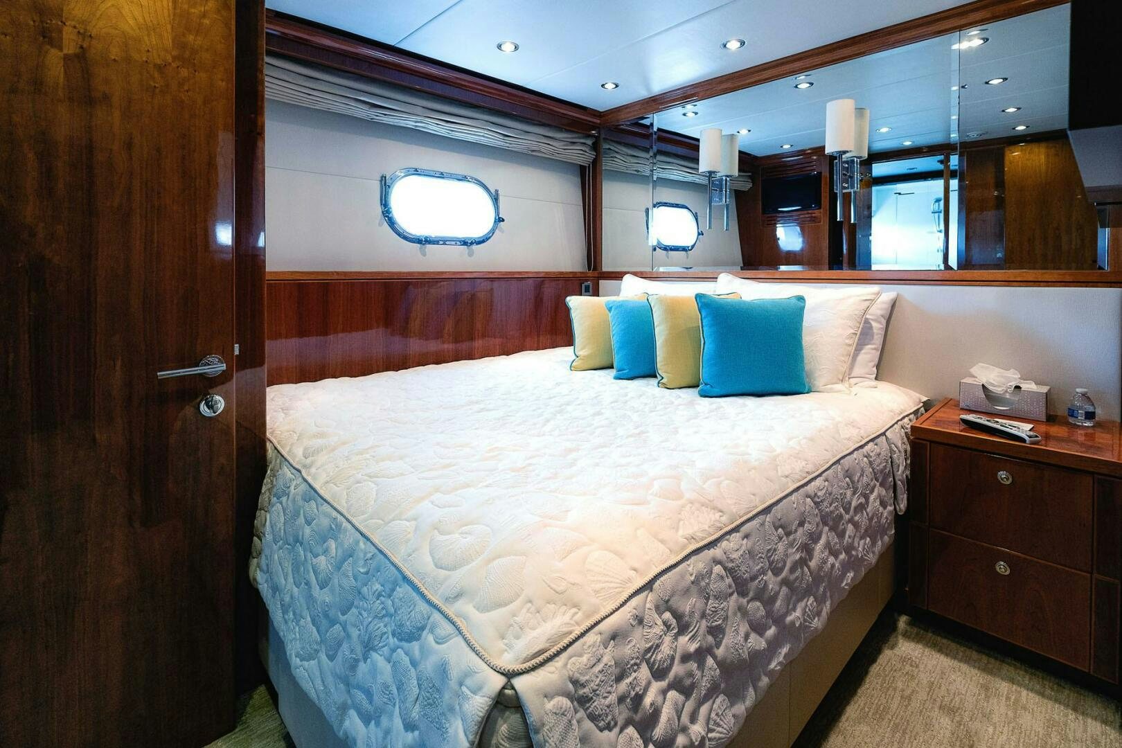 a bed in a room aboard CYNDERELLA Yacht for Sale