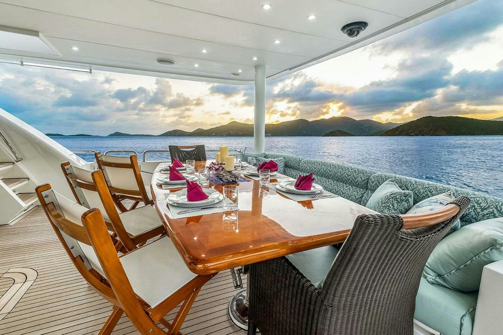 a table on a boat aboard CYNDERELLA Yacht for Sale