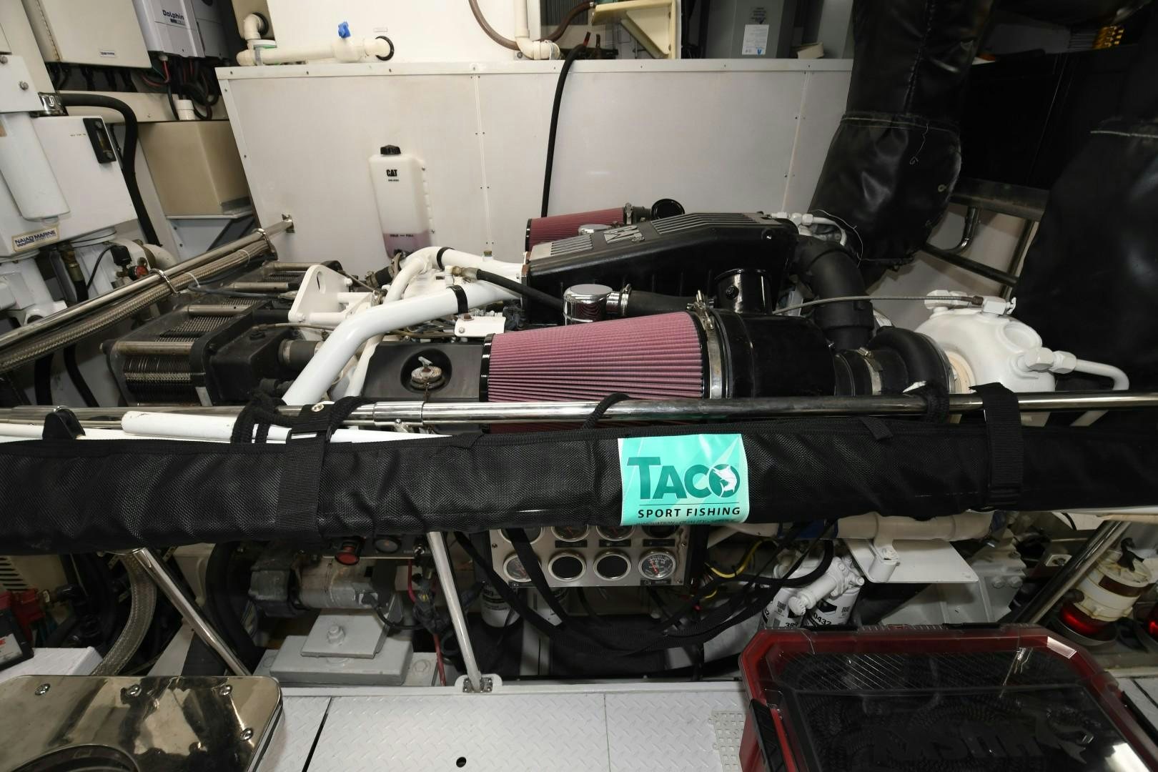 a black and silver car engine aboard WARHORSE Yacht for Sale