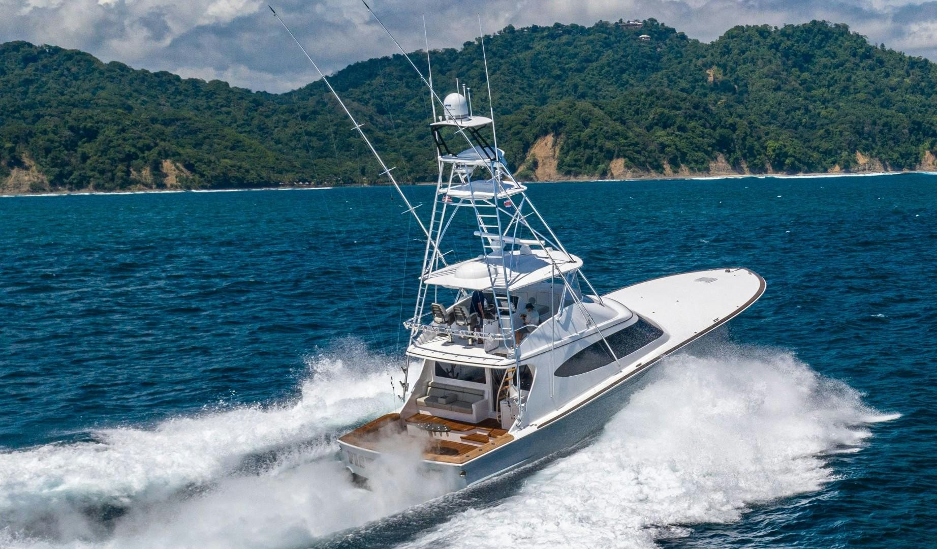 a boat on the water aboard Fish Tank Yacht for Sale