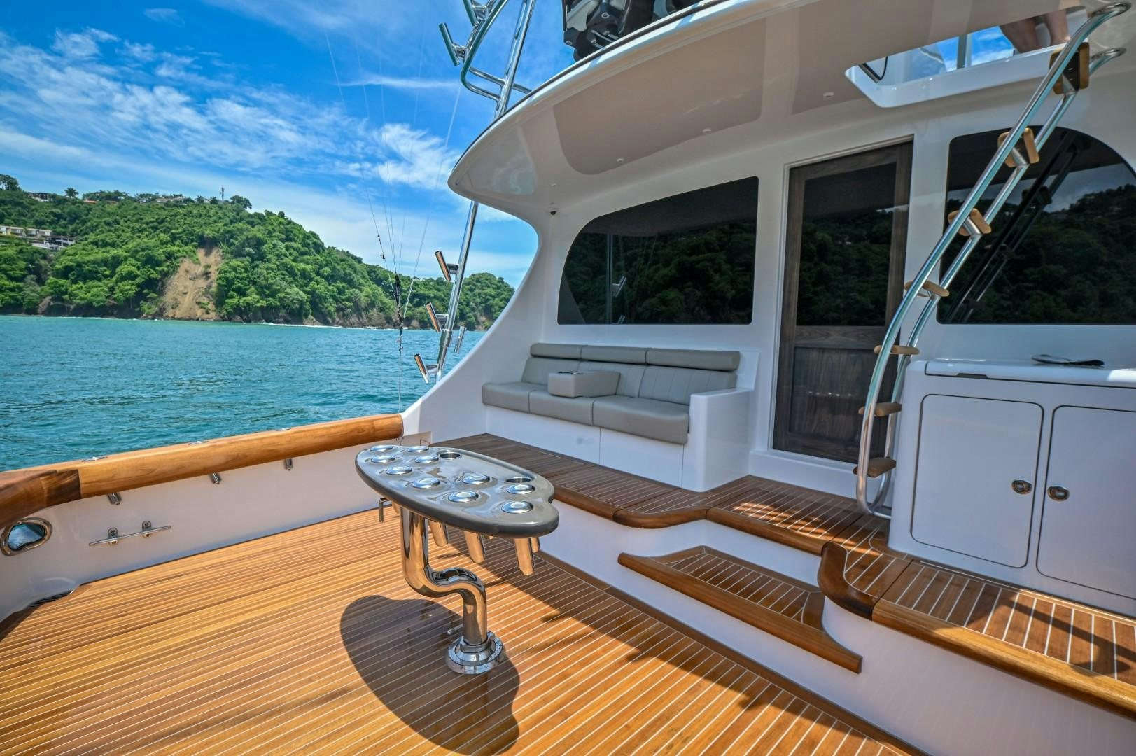 a boat on the water aboard Fish Tank Yacht for Sale