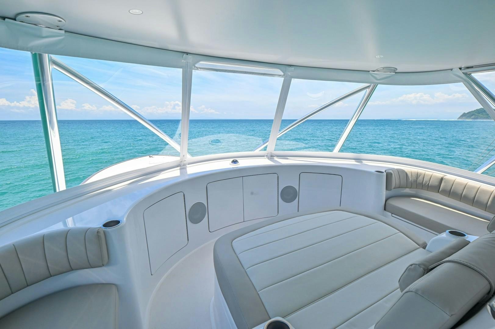 the inside of a boat aboard Fish Tank Yacht for Sale