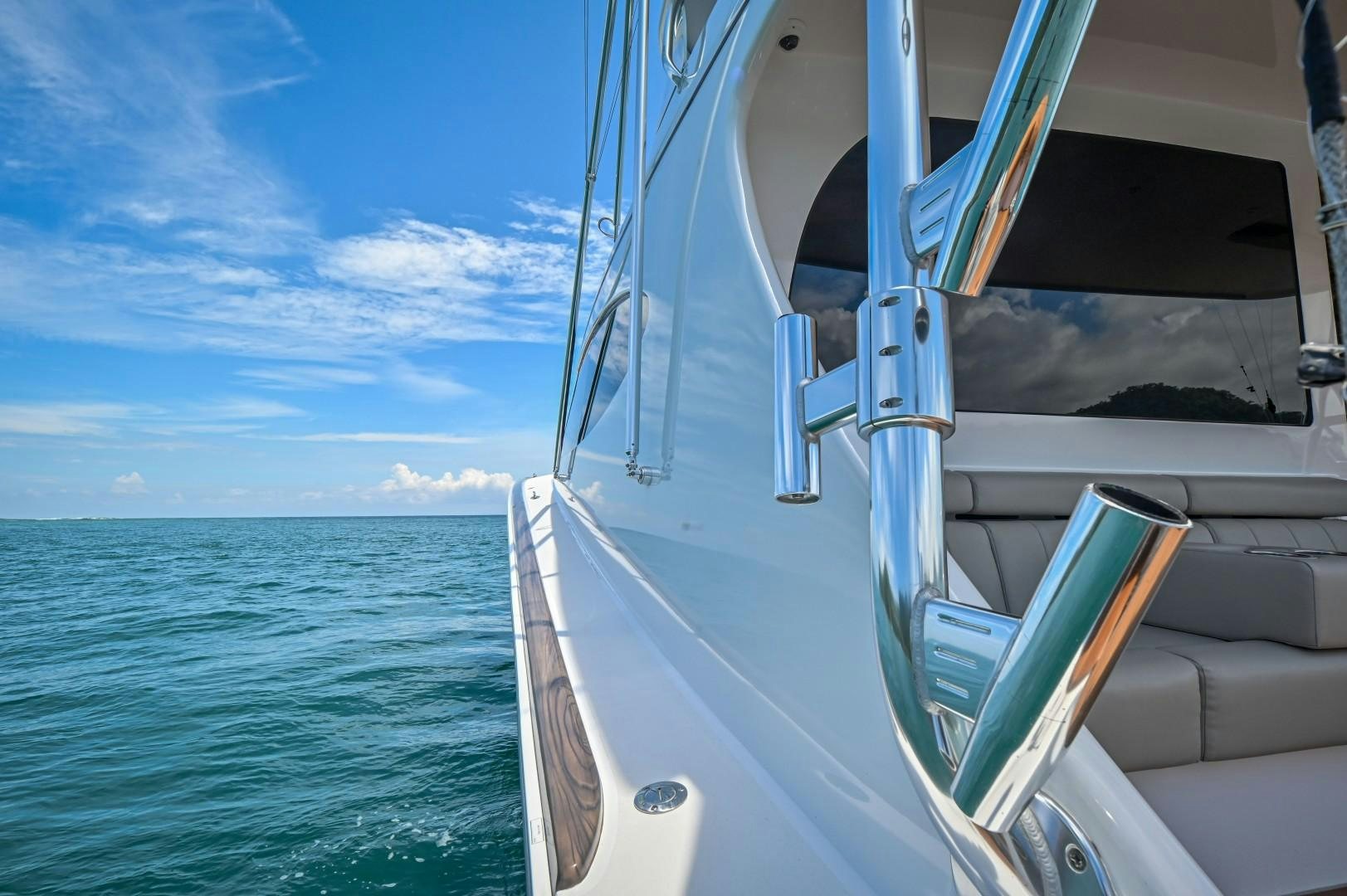a boat on the water aboard Fish Tank Yacht for Sale