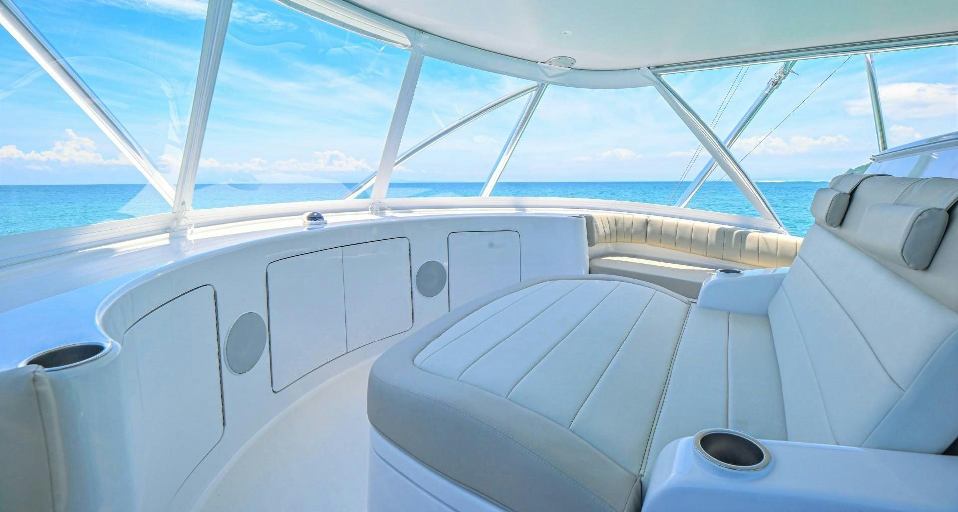 the inside of a boat aboard Fish Tank Yacht for Sale