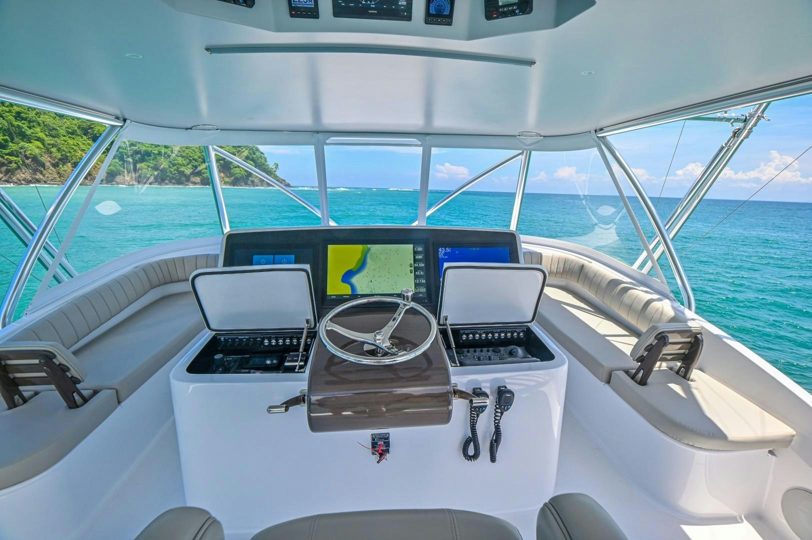 the inside of a boat aboard Fish Tank Yacht for Sale