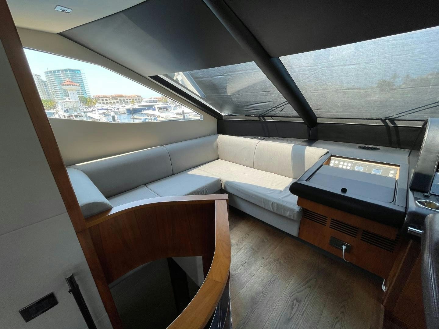 inside of a car aboard TRAINERA Yacht for Sale