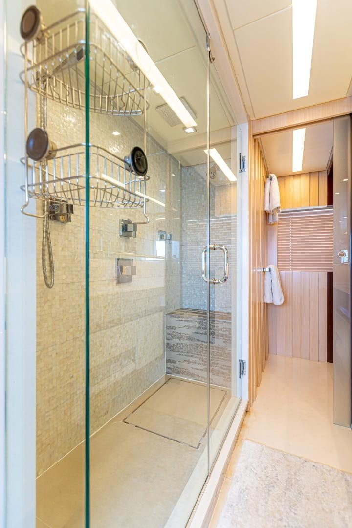 a bathroom with a shower aboard DYLAN ANNE Yacht for Sale