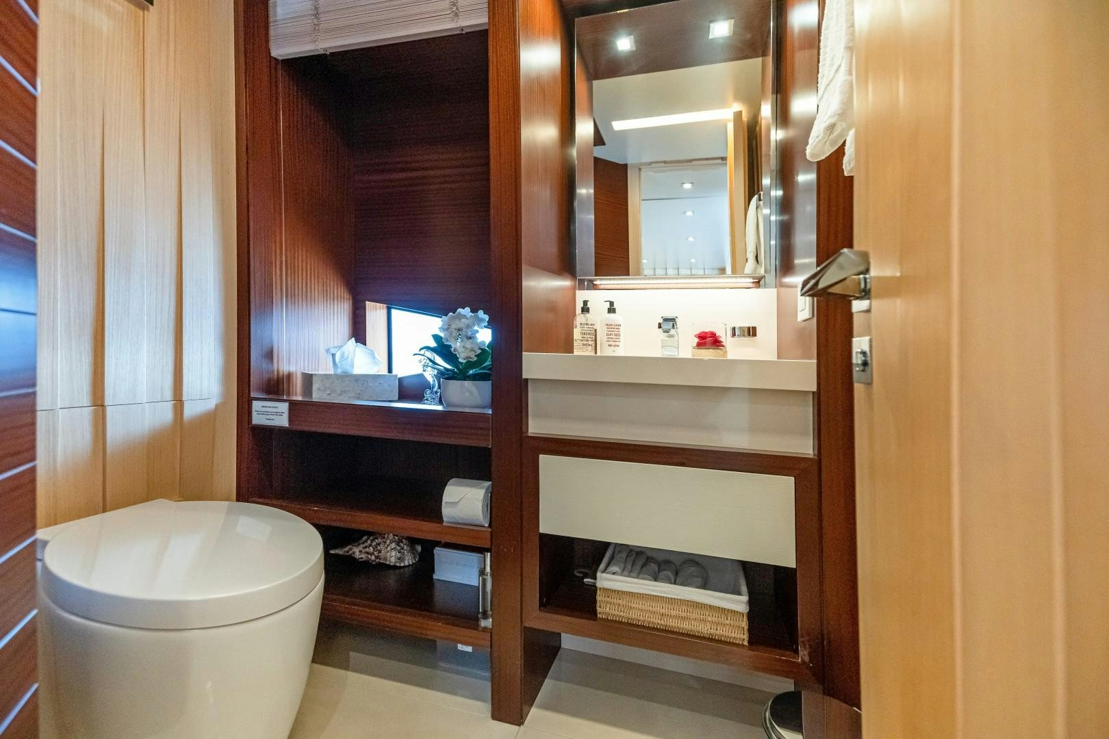 a bathroom with a mirror aboard DYLAN ANNE Yacht for Sale