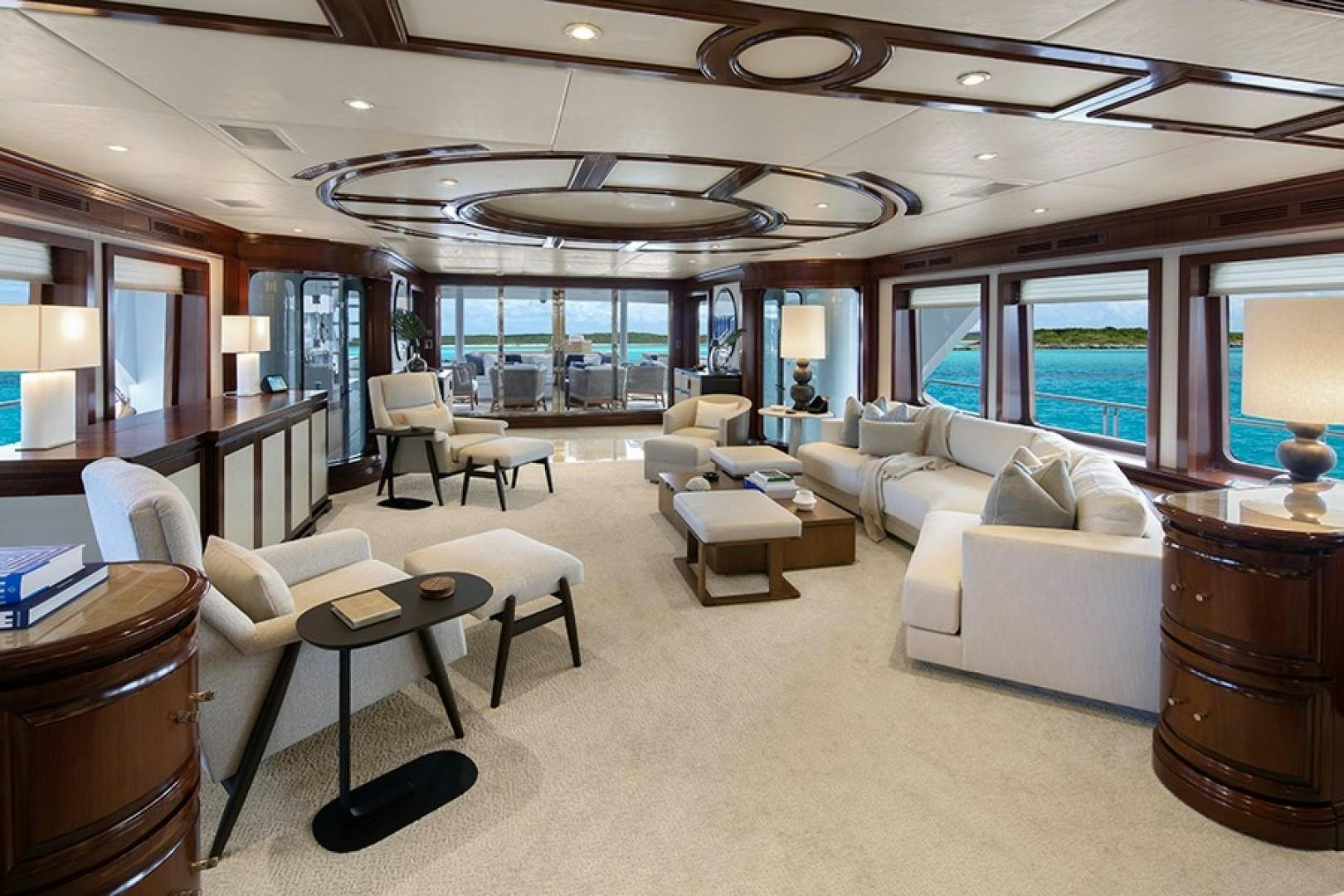 a living room with a large window aboard BACCHUS "NAME RESERVED" Yacht for Sale