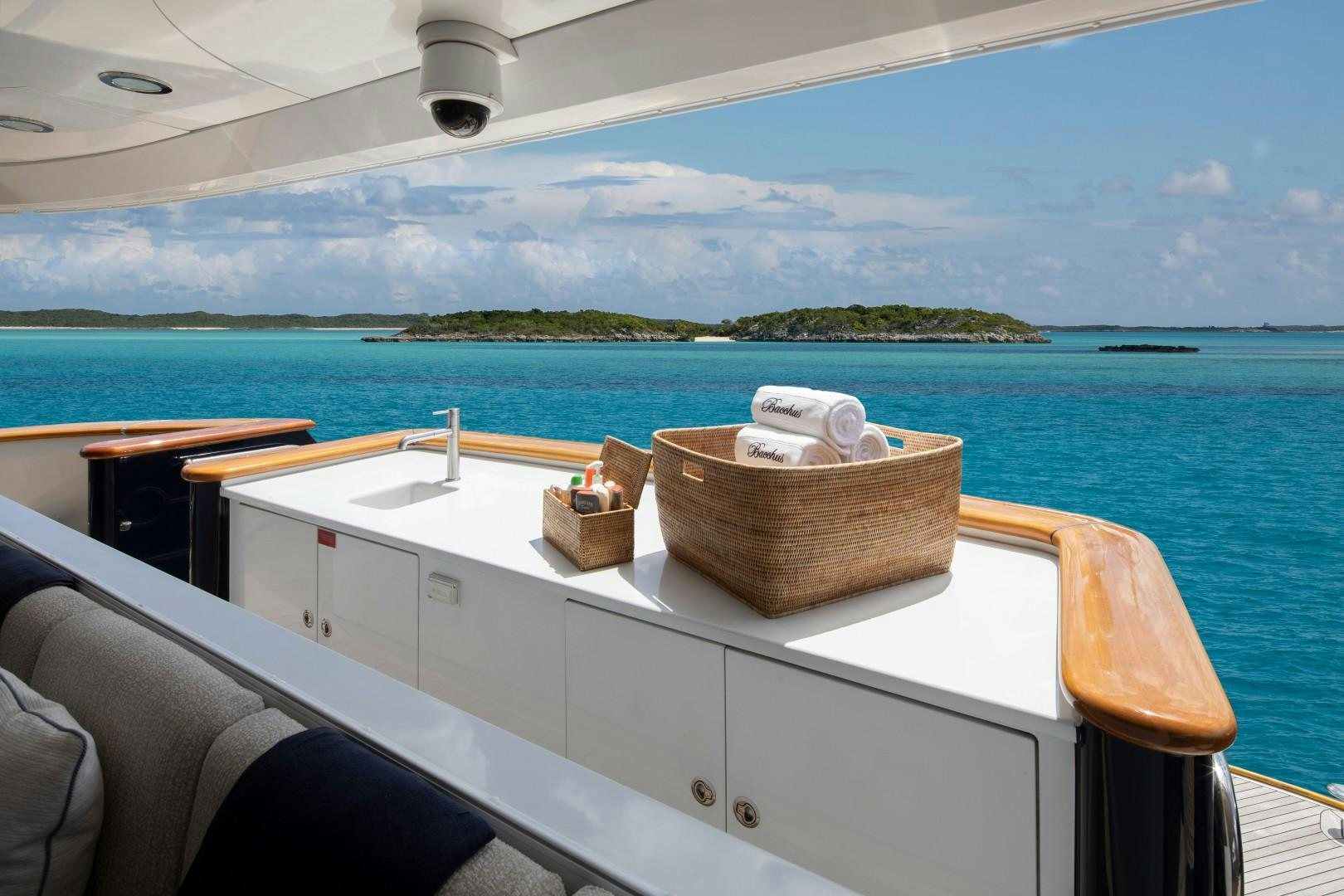 a boat with a basket on the front aboard BACCHUS "NAME RESERVED" Yacht for Sale