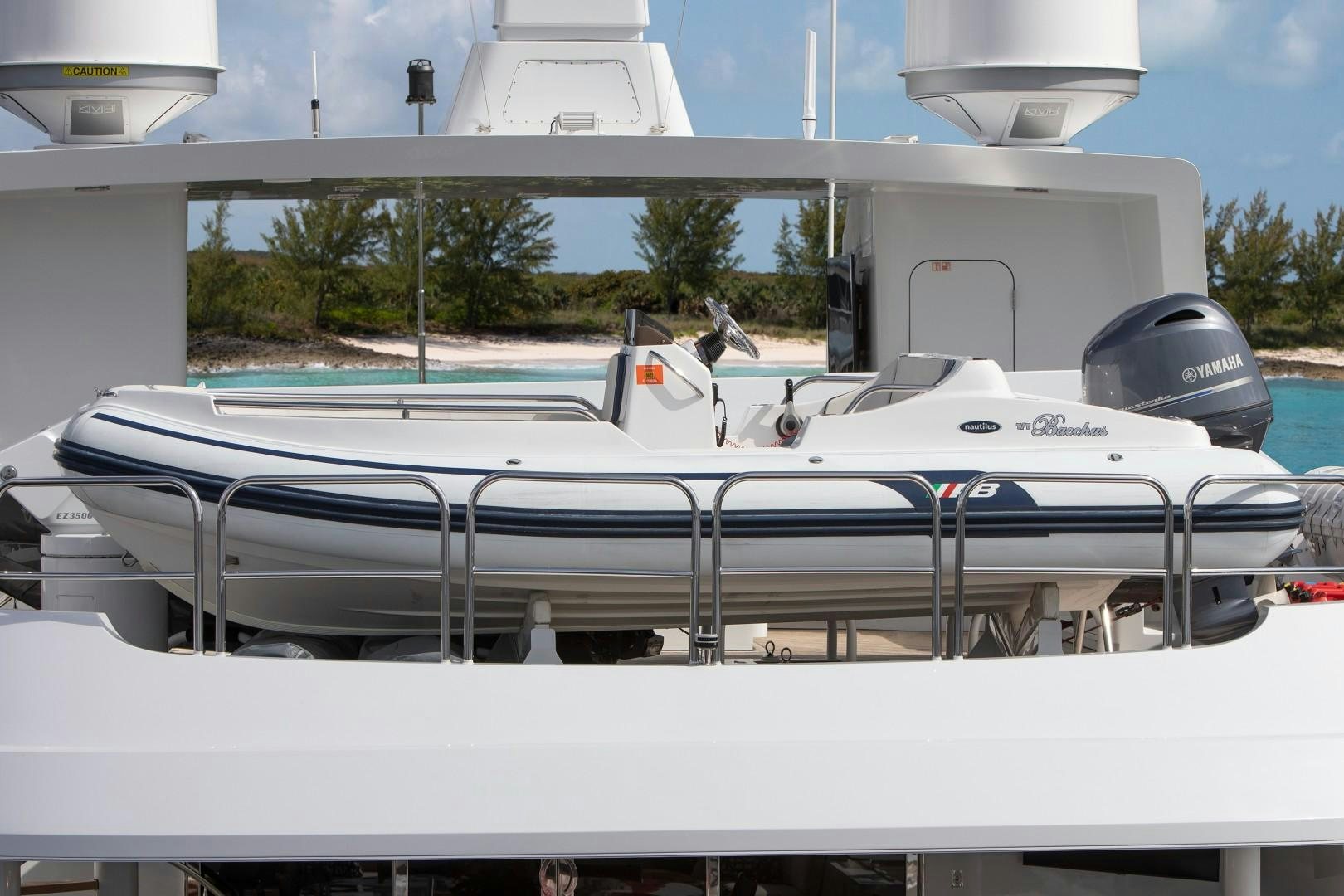 a white boat with a black cap on it aboard BACCHUS "NAME RESERVED" Yacht for Sale