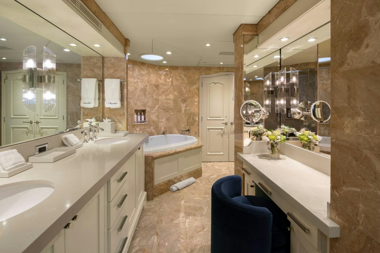 a bathroom with a large mirror aboard BACCHUS "NAME RESERVED" Yacht for Sale