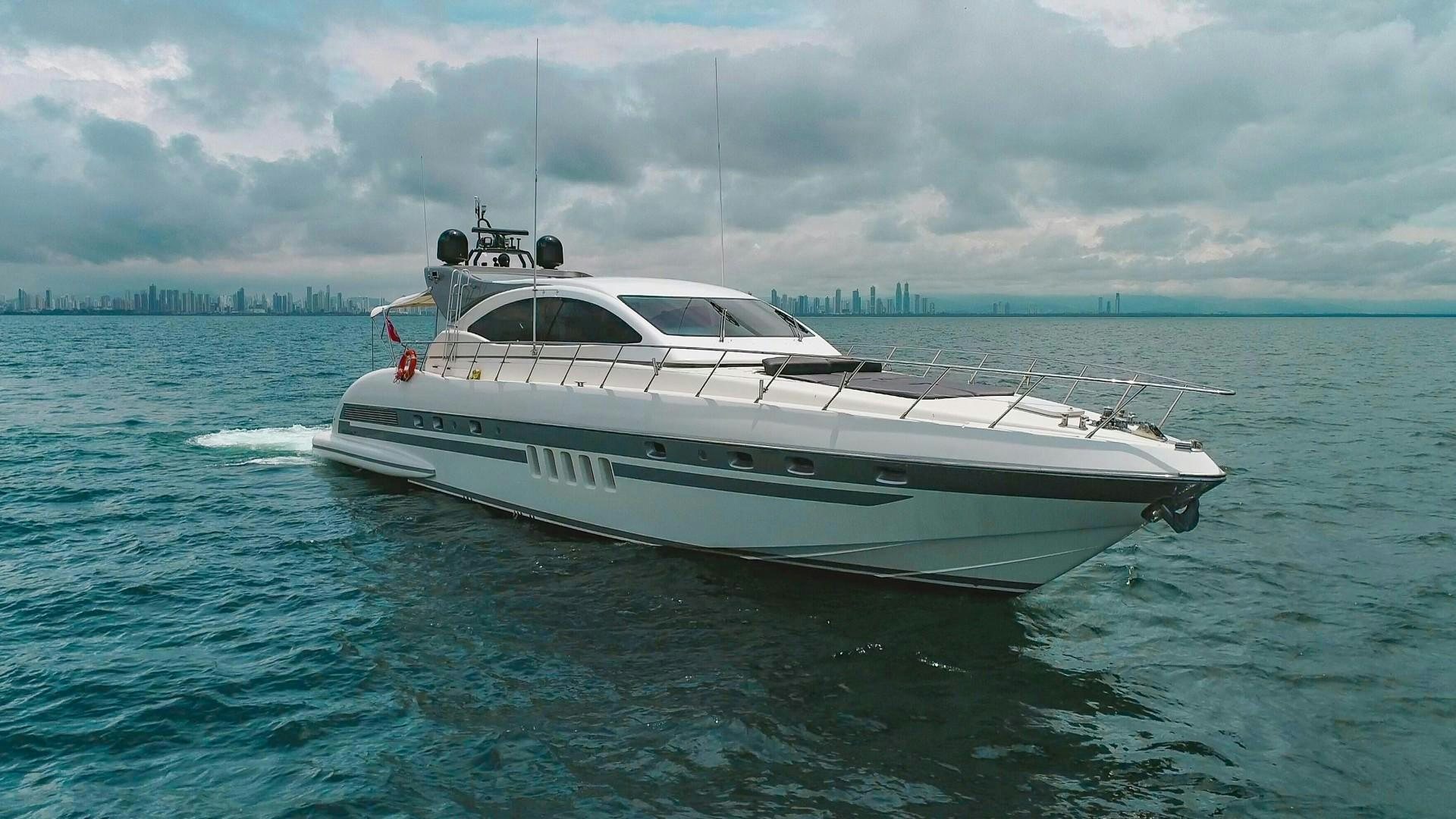 a white boat in the water aboard QUERENCIA Yacht for Sale
