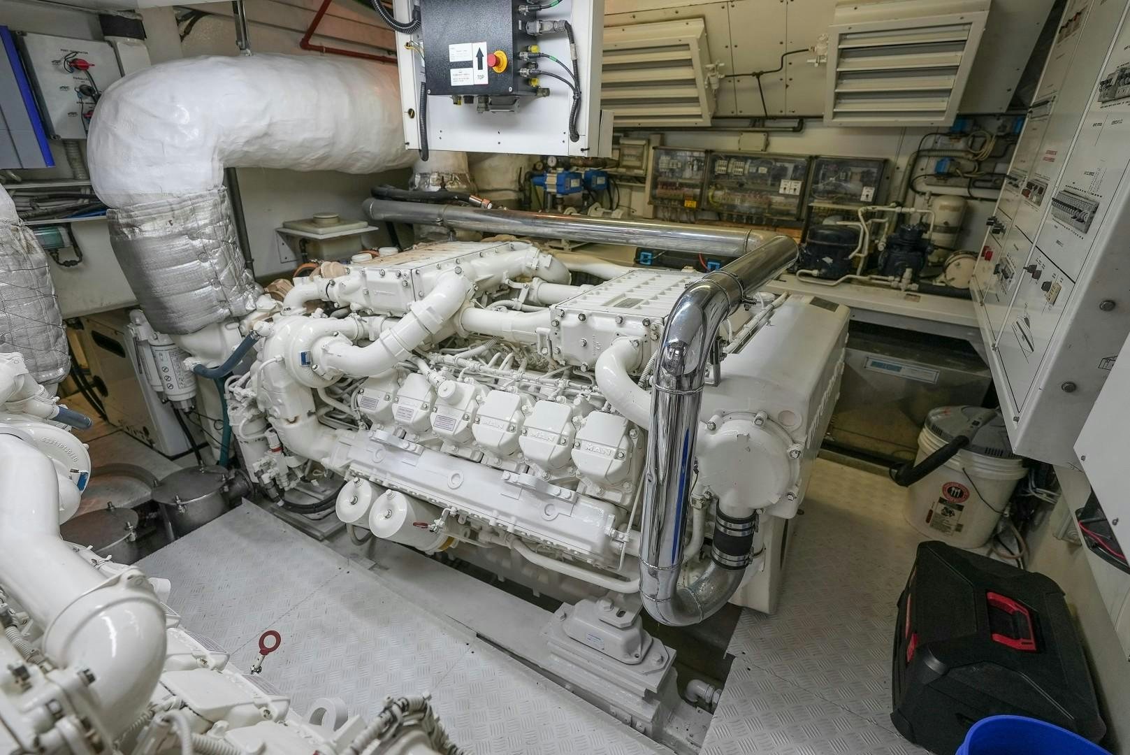 a machine with a large white object aboard QUERENCIA Yacht for Sale