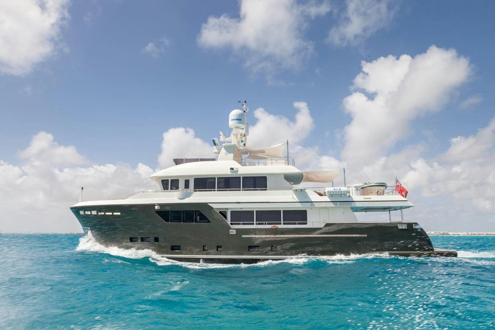a large boat on the water aboard ACALA Yacht for Sale
