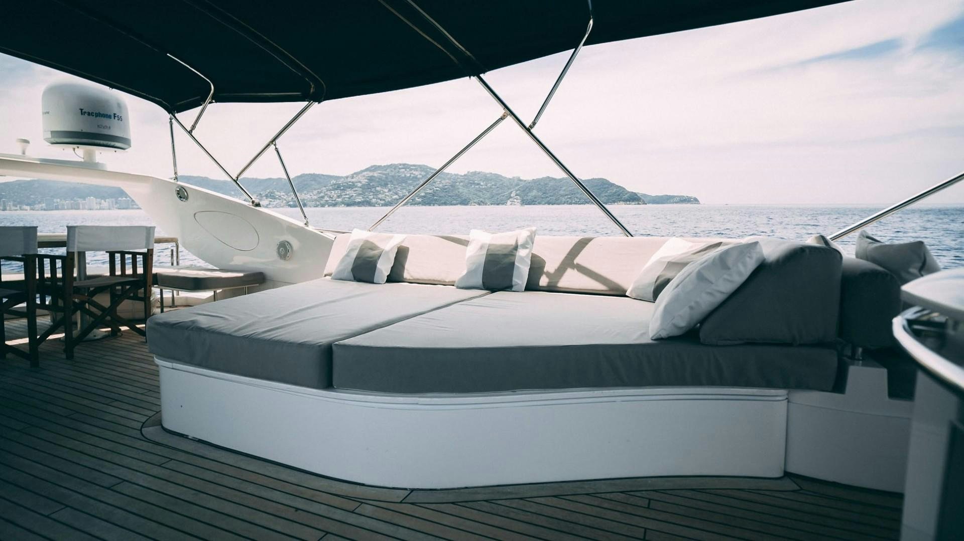 a boat on a deck aboard LUCKY Yacht for Sale