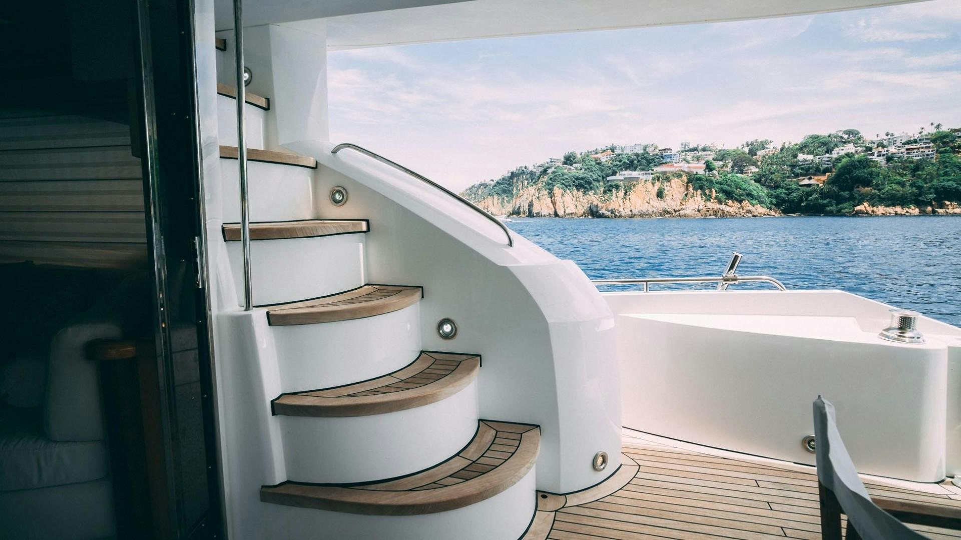 a boat on a deck aboard LUCKY Yacht for Sale