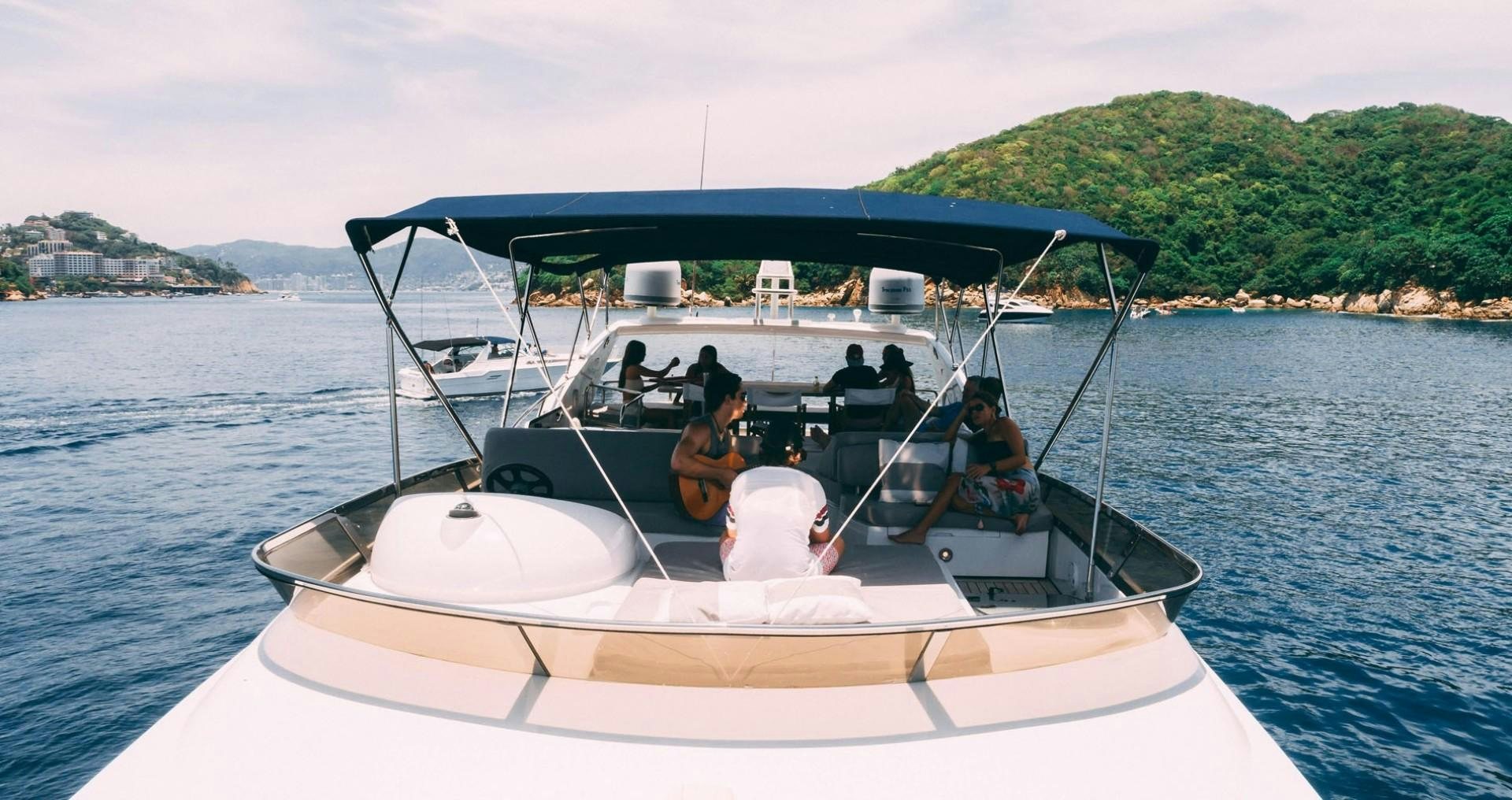 a group of people in a boat aboard LUCKY Yacht for Sale