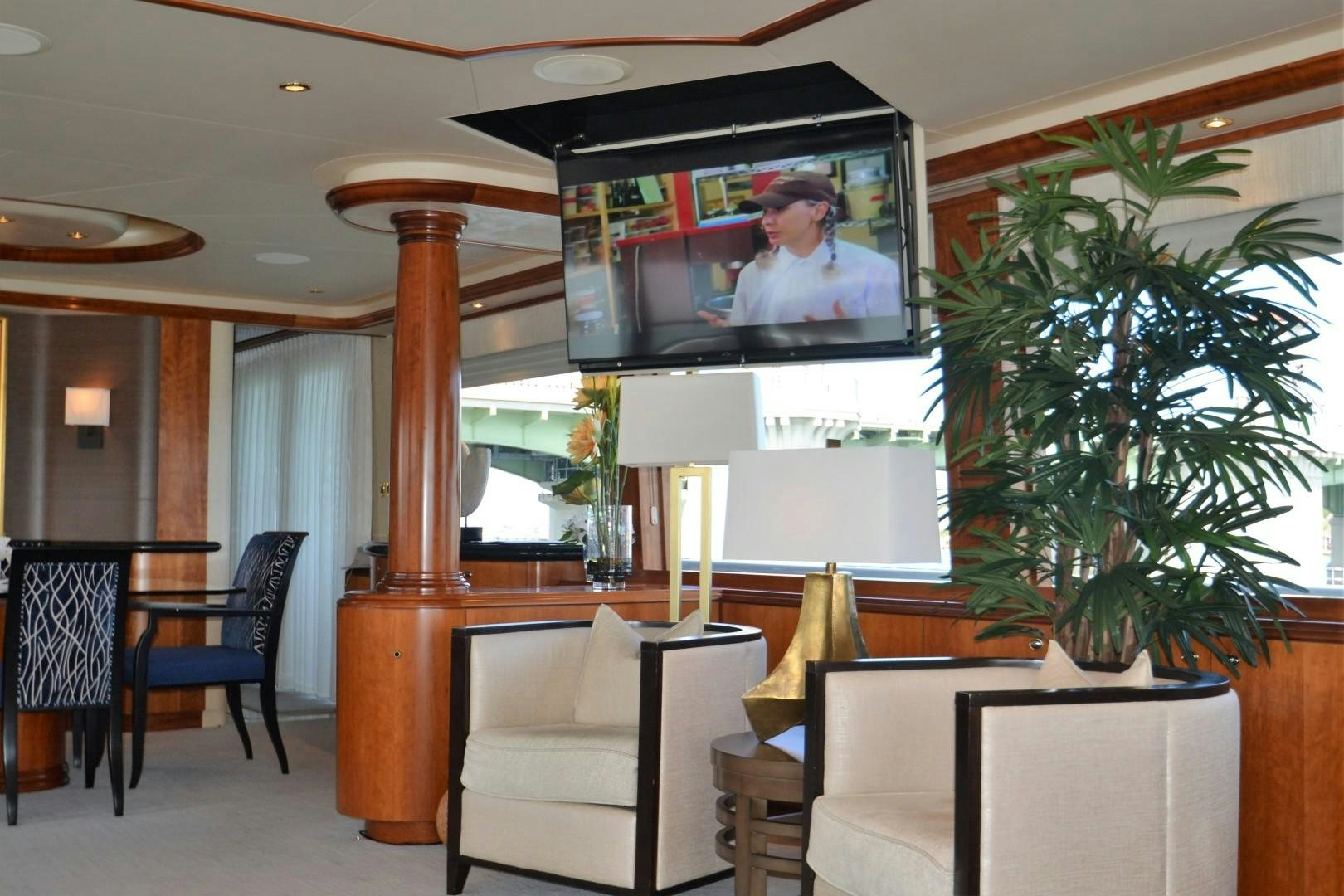 a television in a room aboard REBELLIOUS Yacht for Sale