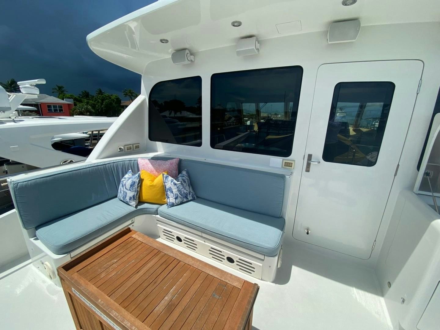 a boat with a deck aboard EQUINOX X Yacht for Sale