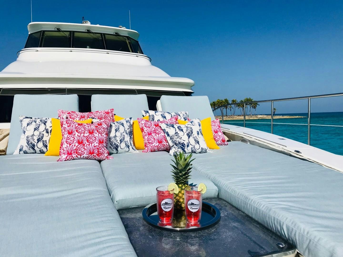 a white boat on a balcony aboard EQUINOX X Yacht for Sale