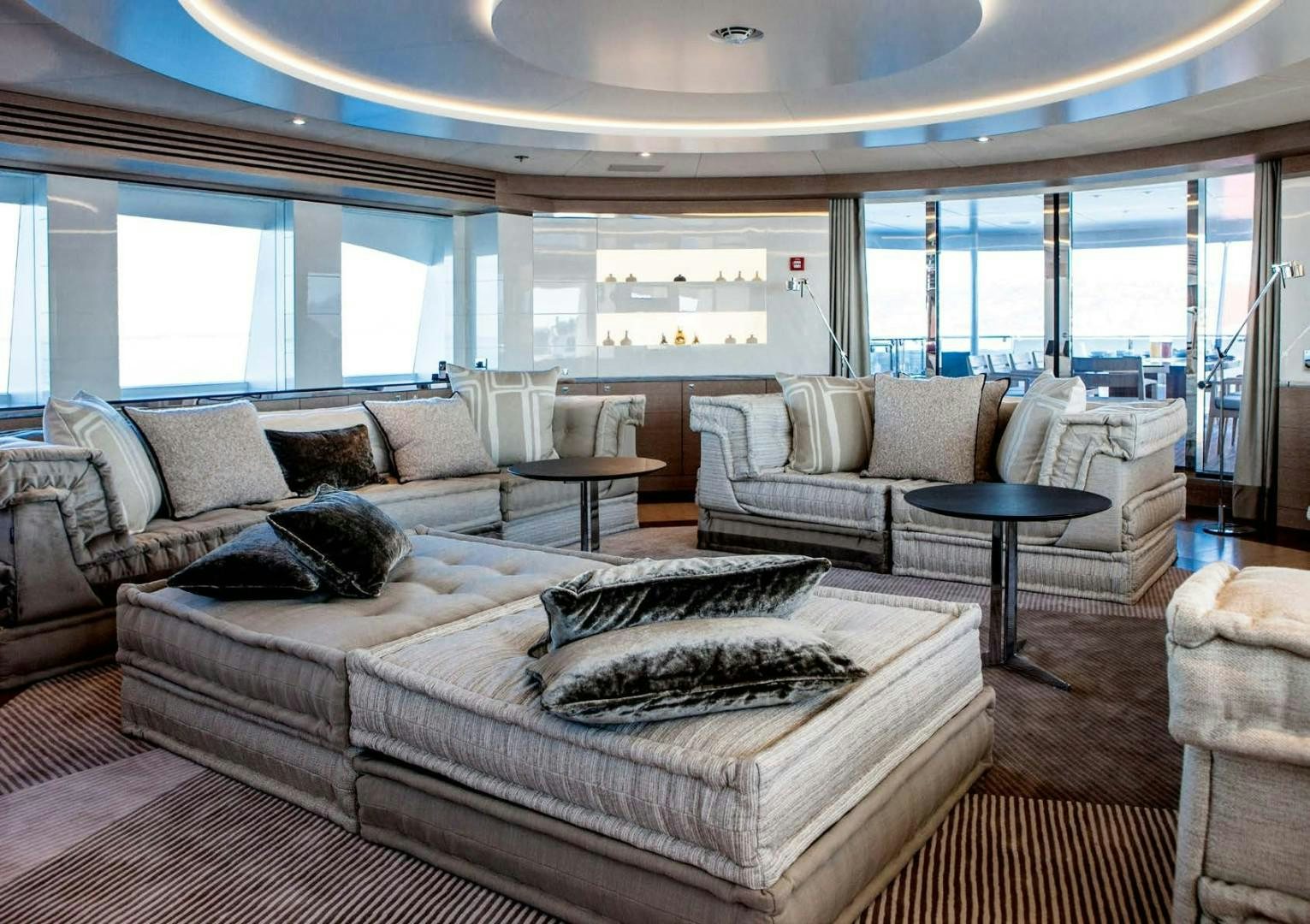a living room with a large window aboard ASYA Yacht for Sale