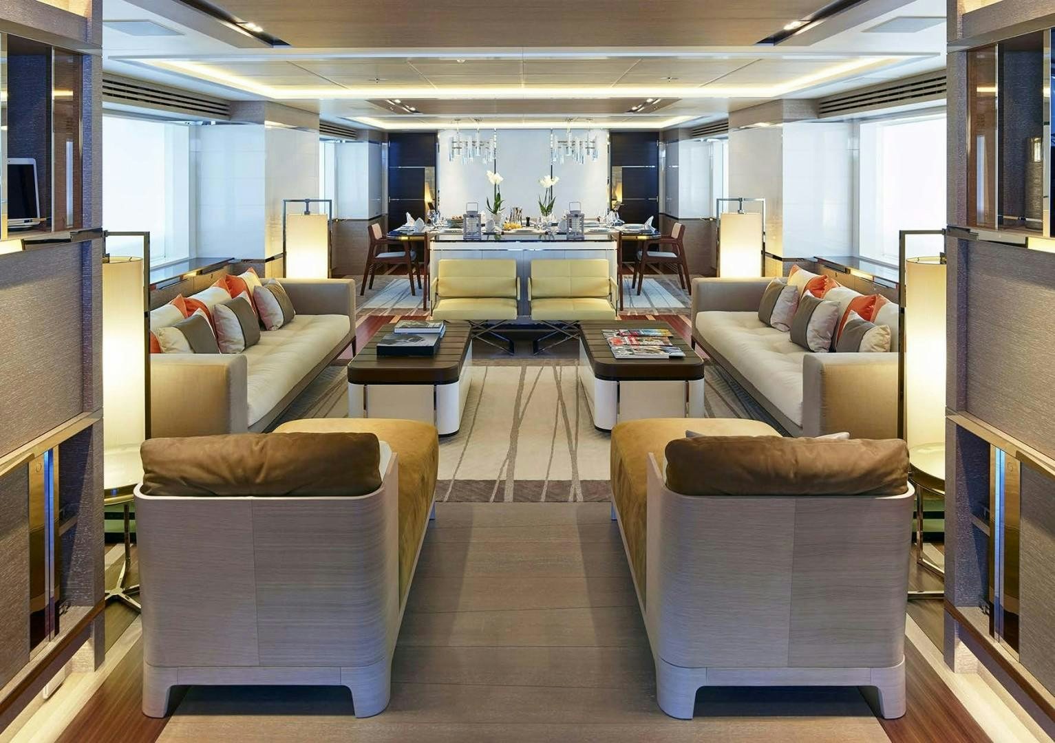 a living room with a couch and a table aboard ASYA Yacht for Sale