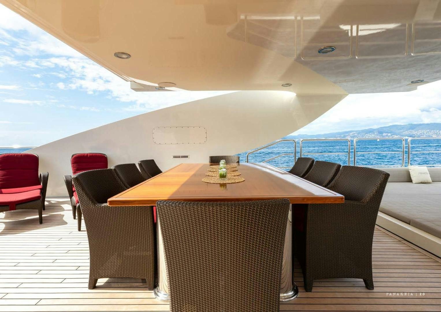 a table and chairs on a boat aboard PANAKEIA Yacht for Charter