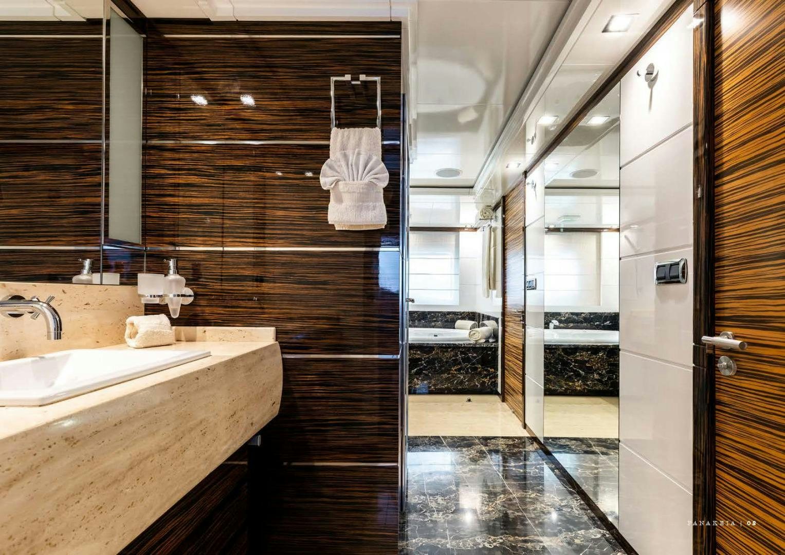 a bathroom with a large sink aboard PANAKEIA Yacht for Charter