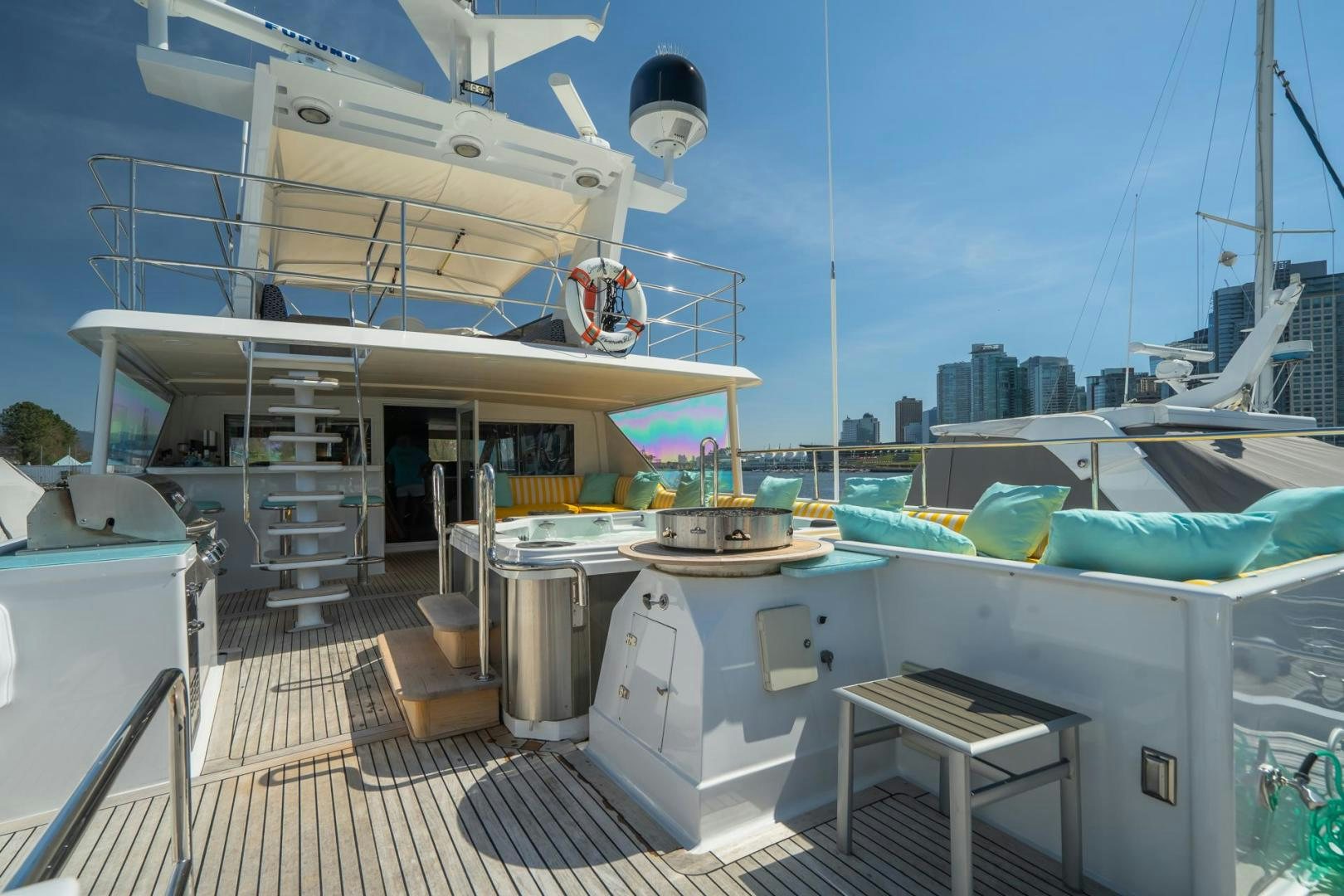 a boat docked at a pier aboard SOVEREIGN LADY Yacht for Sale