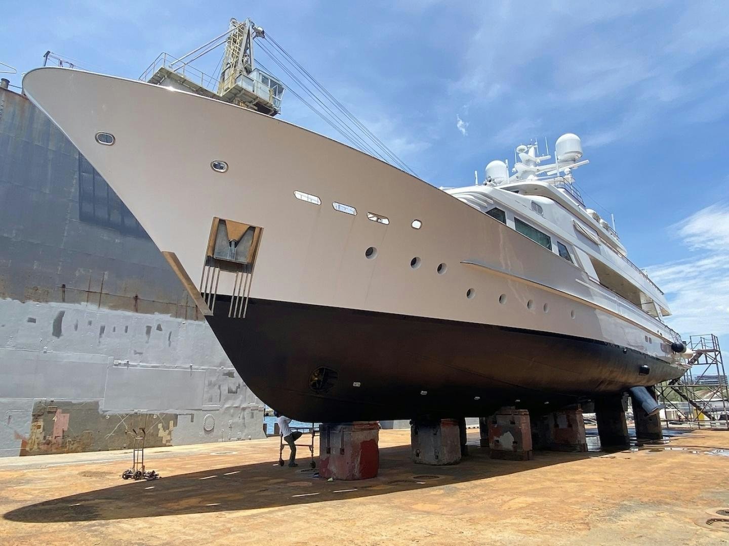 a large ship on a beach aboard ALAIA Yacht for Sale