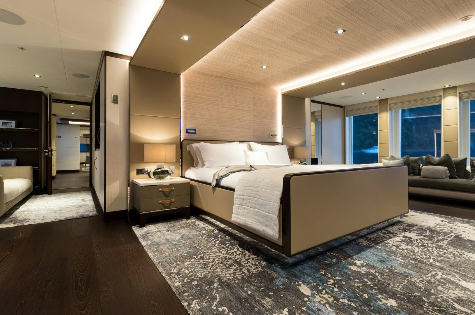 a large bedroom with a large bed aboard LAURENTIA Yacht for Sale