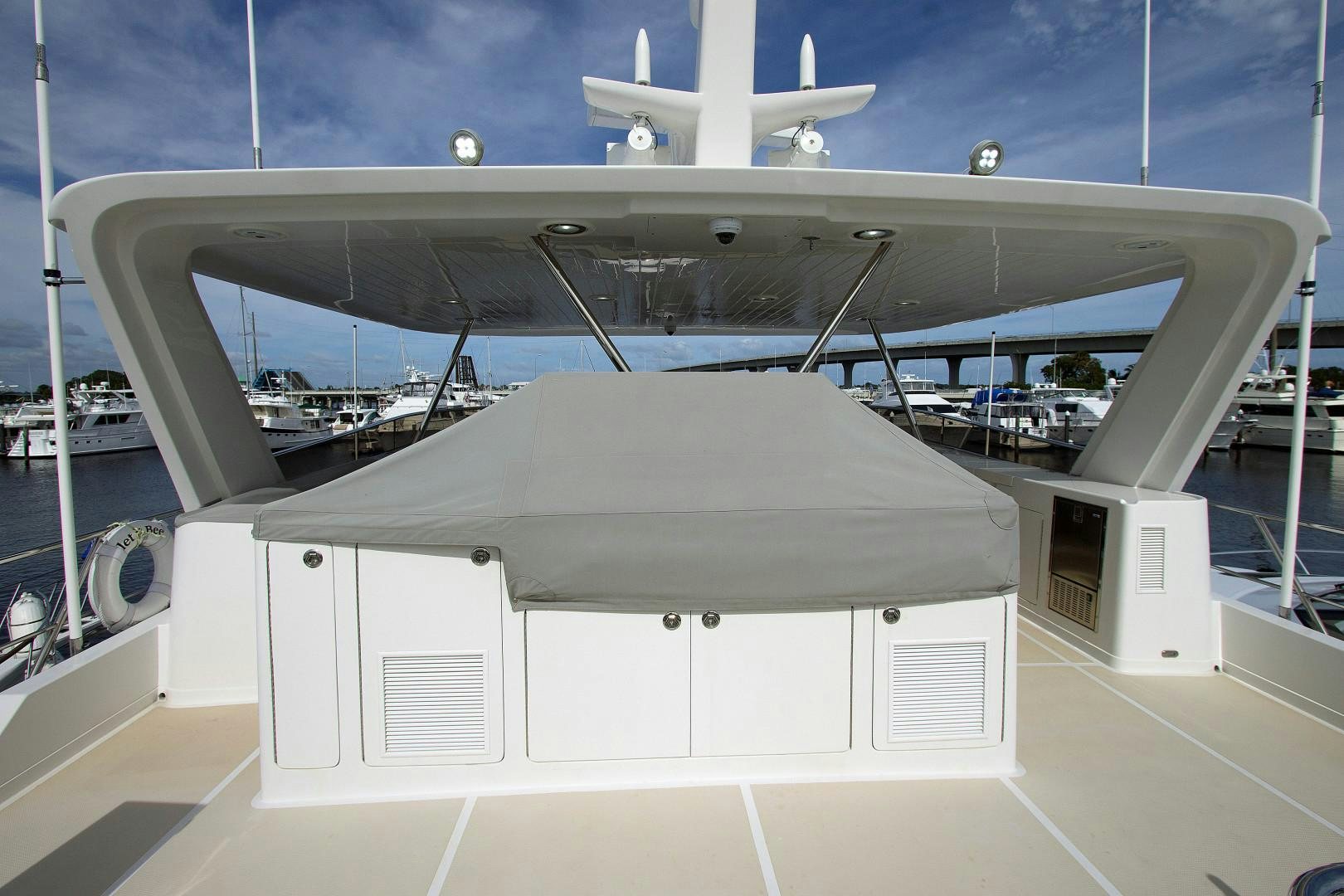 a building with a satellite dish aboard LET IT BEE Yacht for Sale