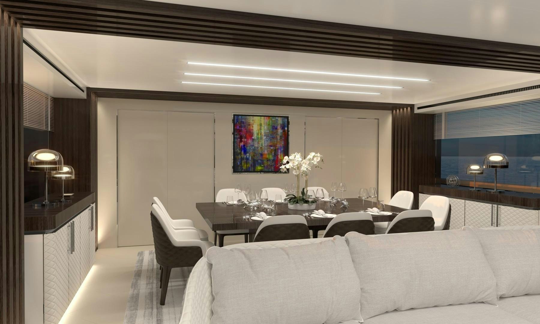 a room with a couch and a table and chairs aboard LEGACY SUPERYACHT Yacht for Sale