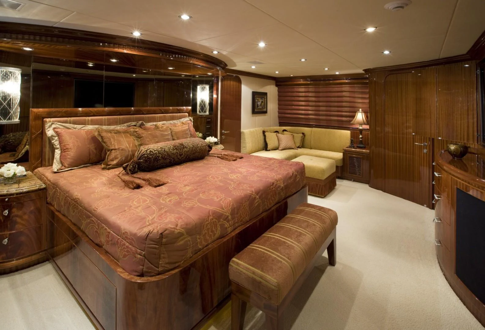 a large bed in a hotel room aboard SANDRINE Yacht for Sale