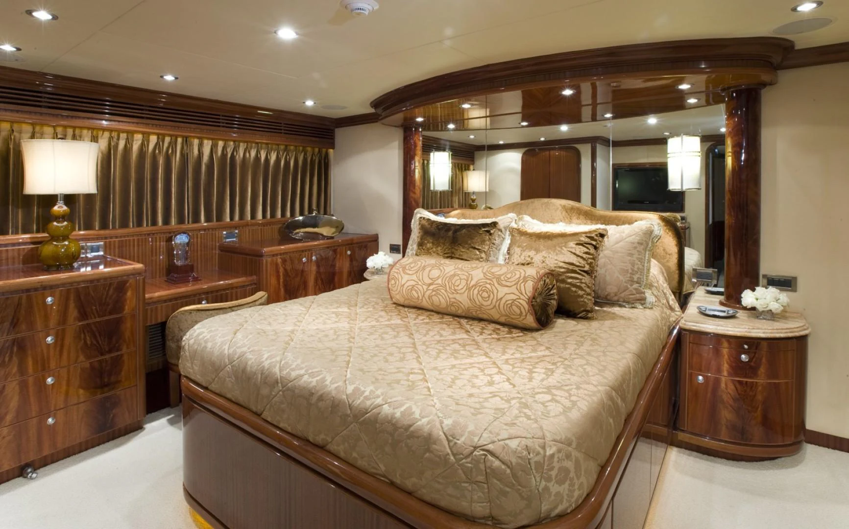 a large bed in a hotel room aboard SANDRINE Yacht for Sale
