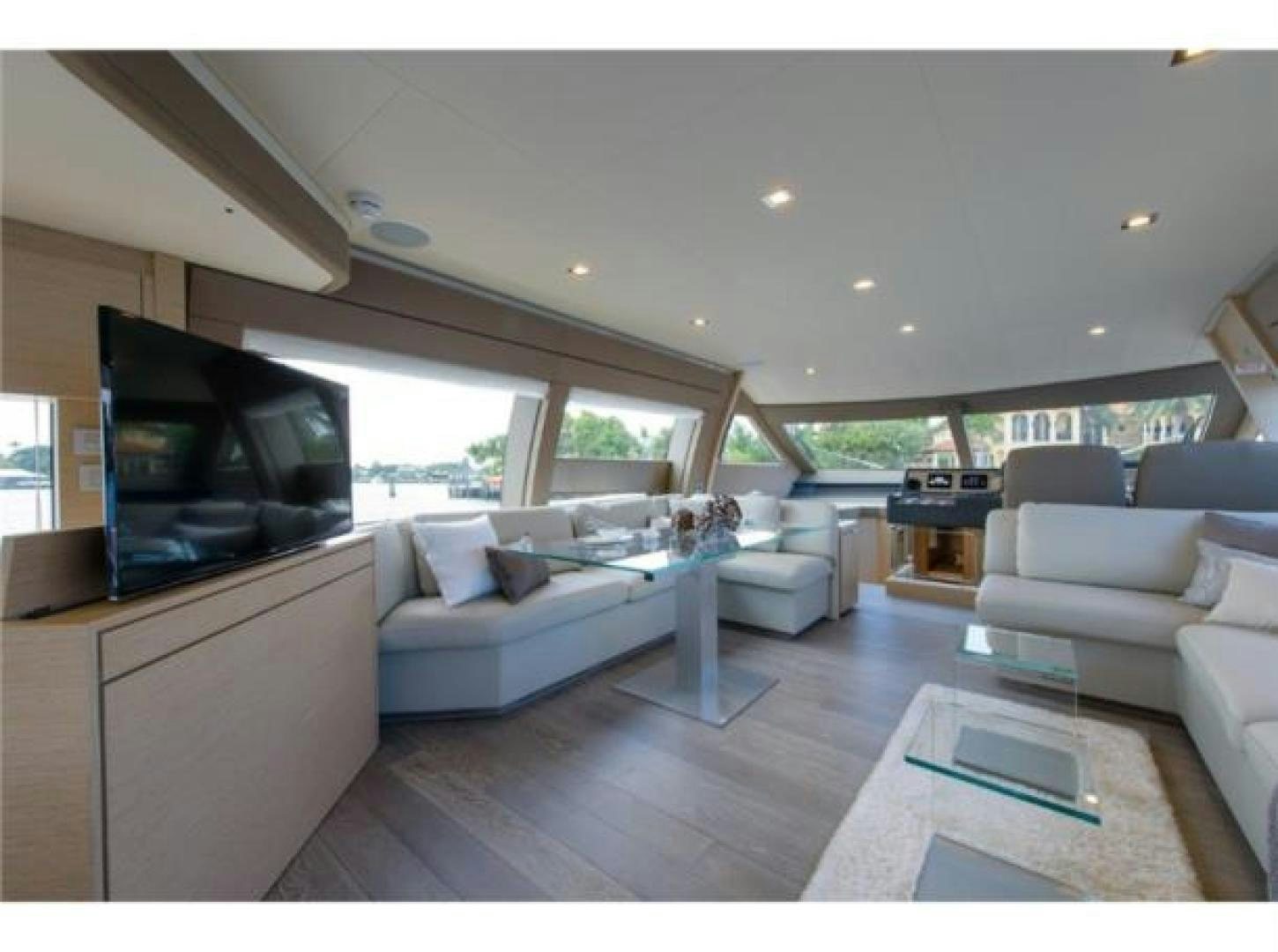 a living room with a large tv aboard BLUE ABALONE Yacht for Sale